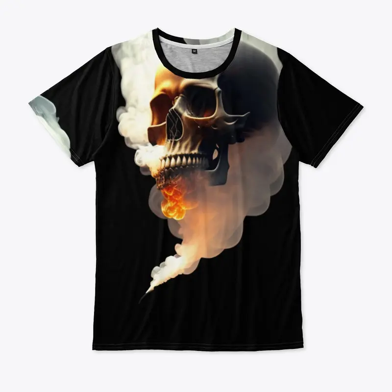 skullwith smoke running out t-shirt